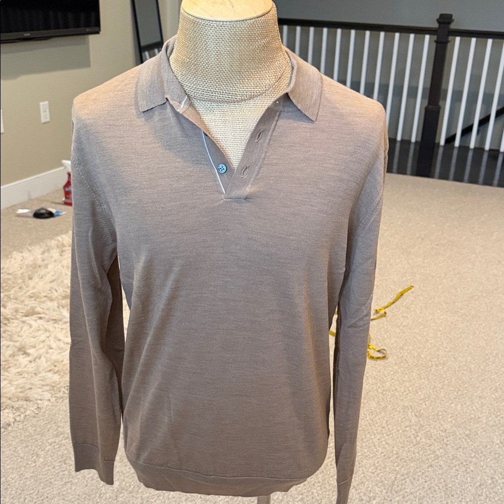 Mr P. / Tan Long Sleeve Polo Sweater, 100% merino, large, NWOT